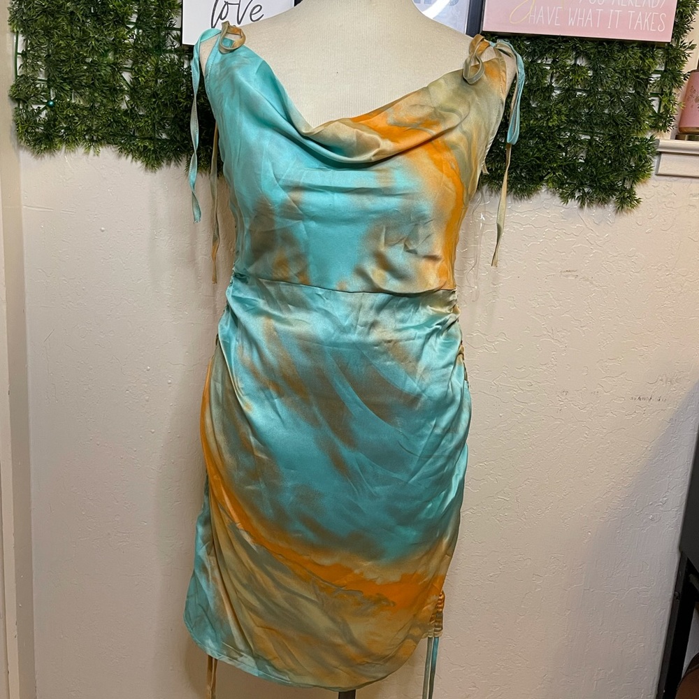 Orange Multi color silk dress